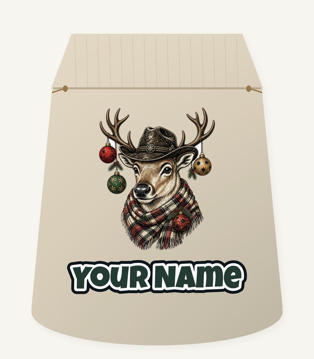 Reindeer in a Bush Hat Personalised Santa Sack