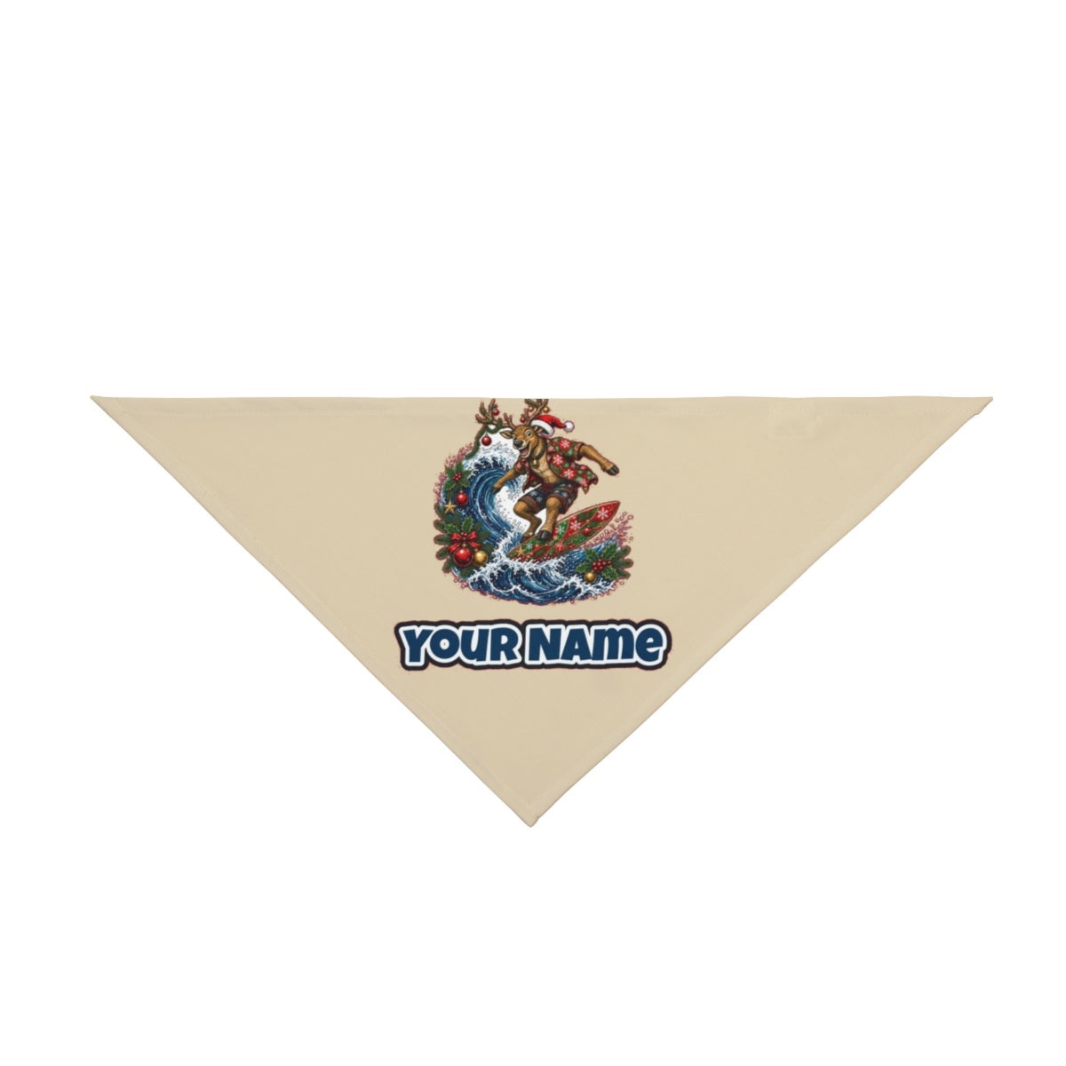 Reindeer on a Longboard personalised Christmas pet bandana in beige, tie-on style