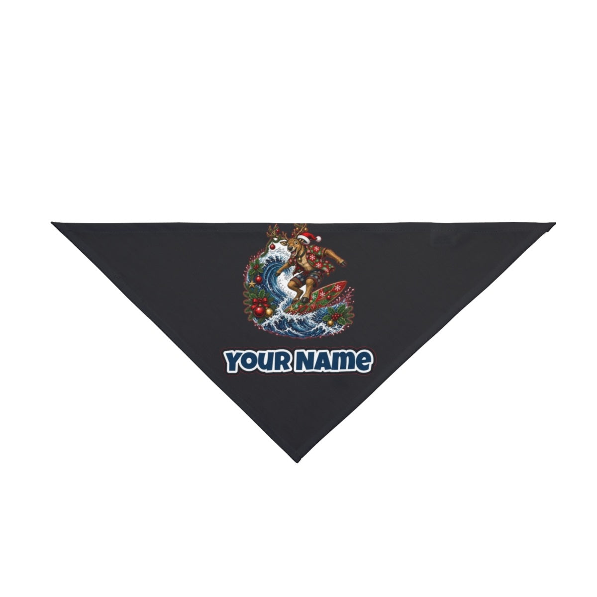 Reindeer on a Longboard personalised Christmas pet bandana in black, tie-on style