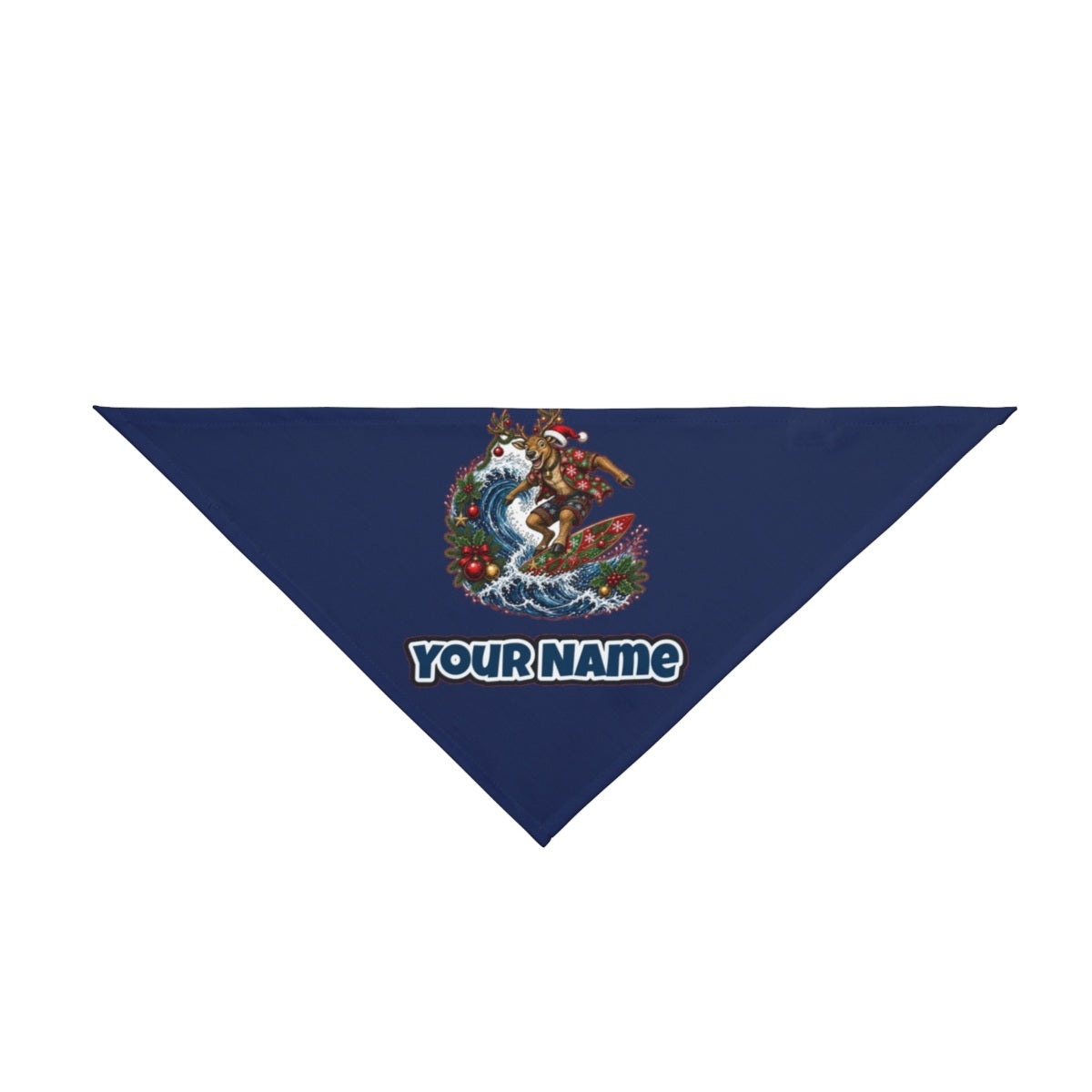 Reindeer on a Longboard personalised Christmas pet bandana in navy, tie-on style