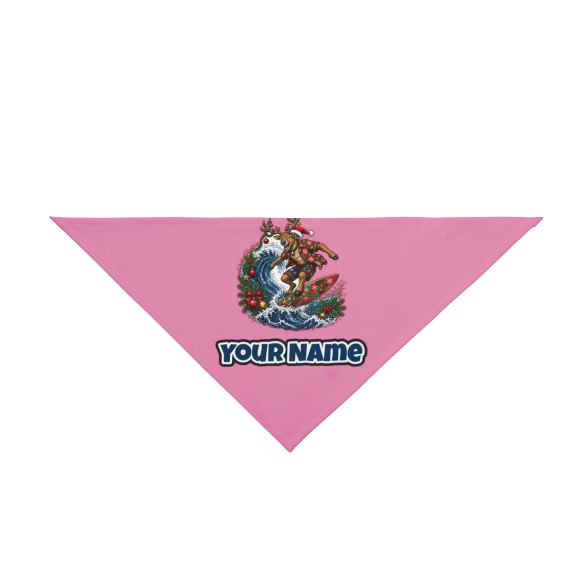 Reindeer on a Longboard personalised Christmas pet bandana in pink, tie-on style