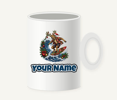 Reindeer on a Longboard Personalised Christmas Mug
