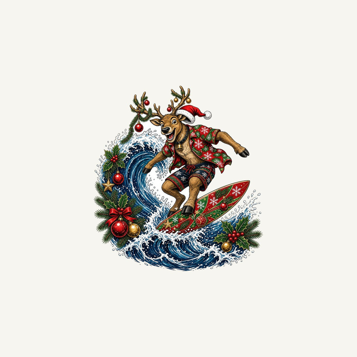 Reindeer on a Longboard Personalised Christmas Mug