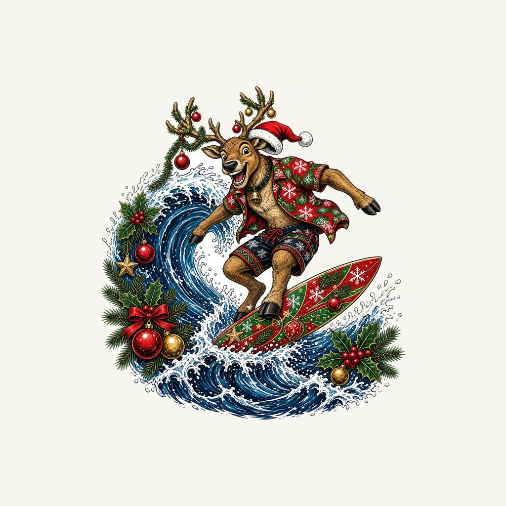 Reindeer on a Longboard Personalised Christmas T-Shirt and Hoodie