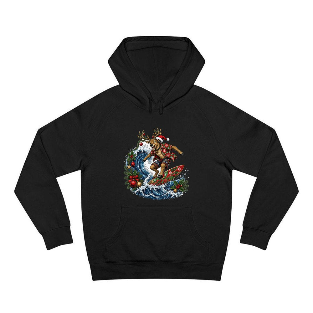 Reindeer on a Longboard personalised Christmas hoodie in black
