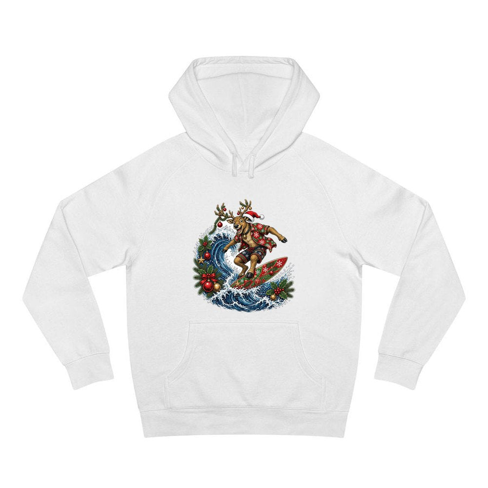 Reindeer on a Longboard personalised Christmas hoodie in white