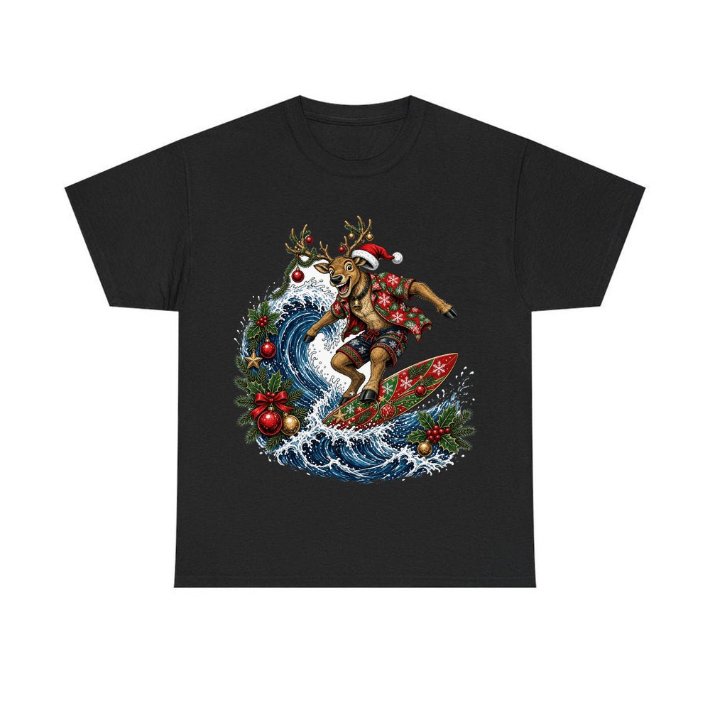 Reindeer on a Longboard personalised Christmas T-shirt in black