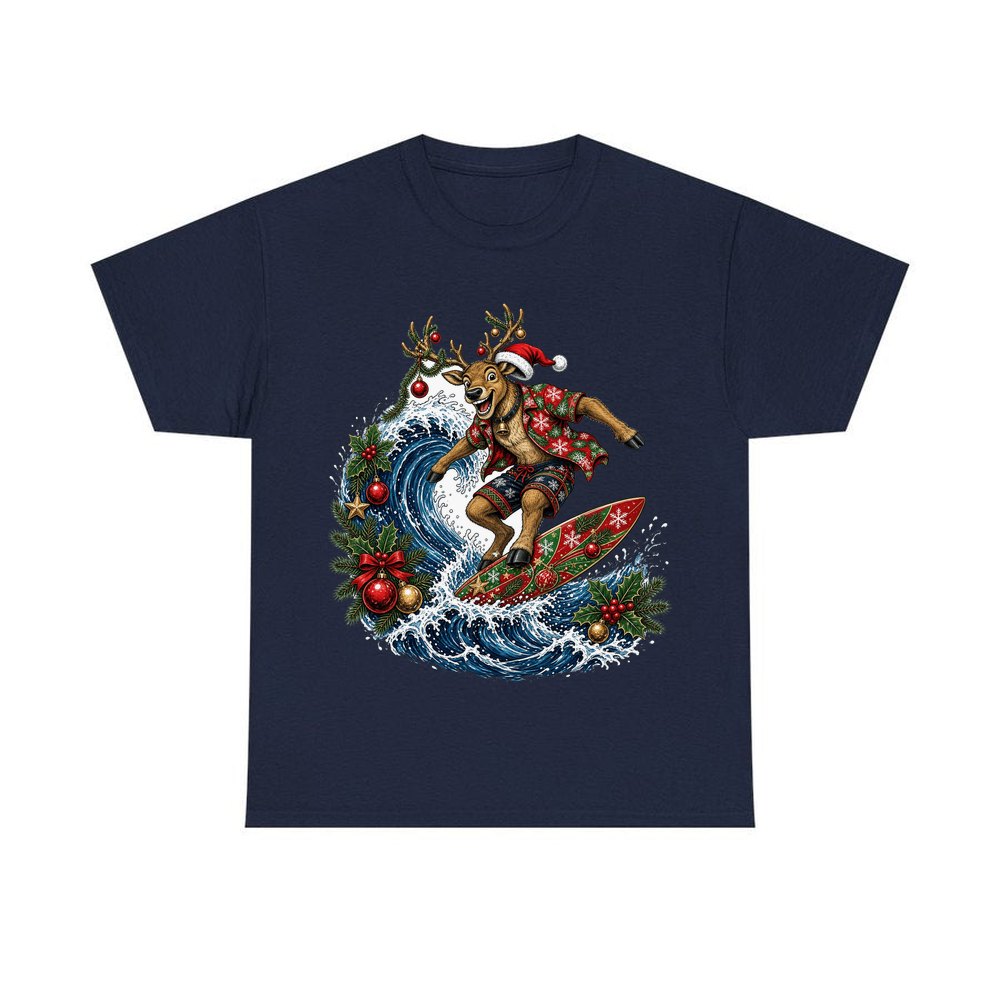 Reindeer on a Longboard personalised Christmas T-shirt in navy