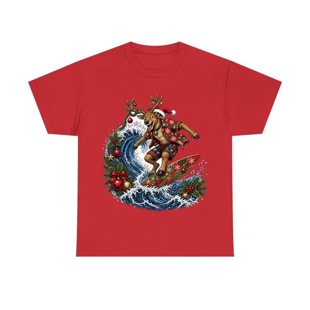 Reindeer on a Longboard personalised Christmas T-shirt in red