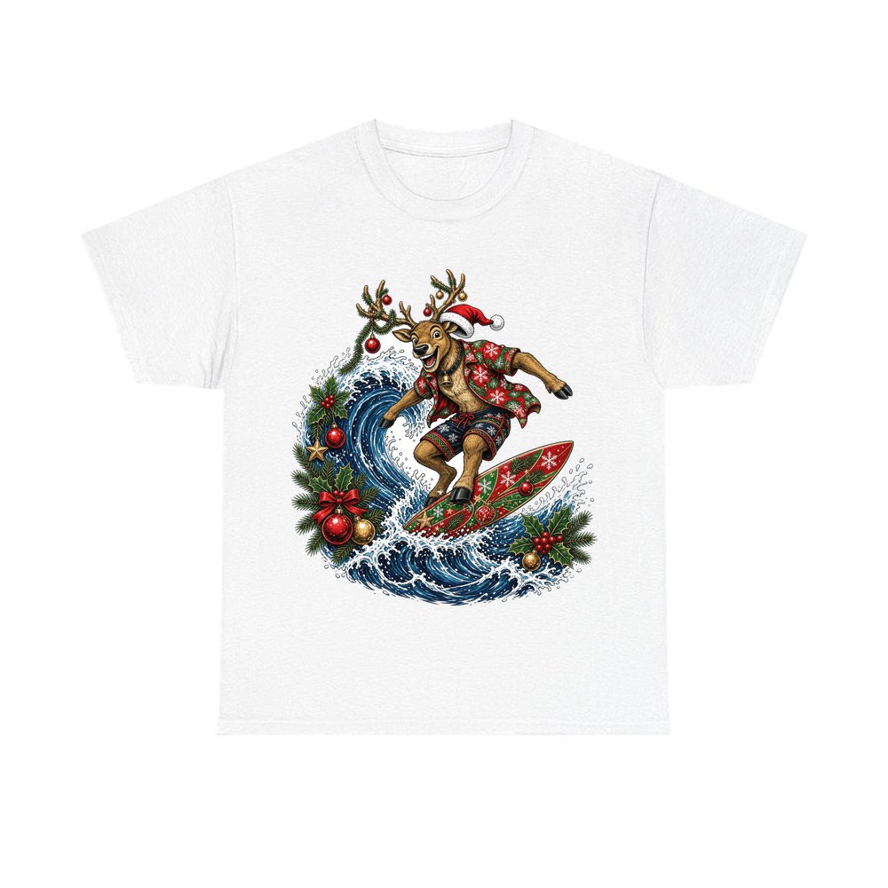 Reindeer on a Longboard personalised Christmas T-shirt in white