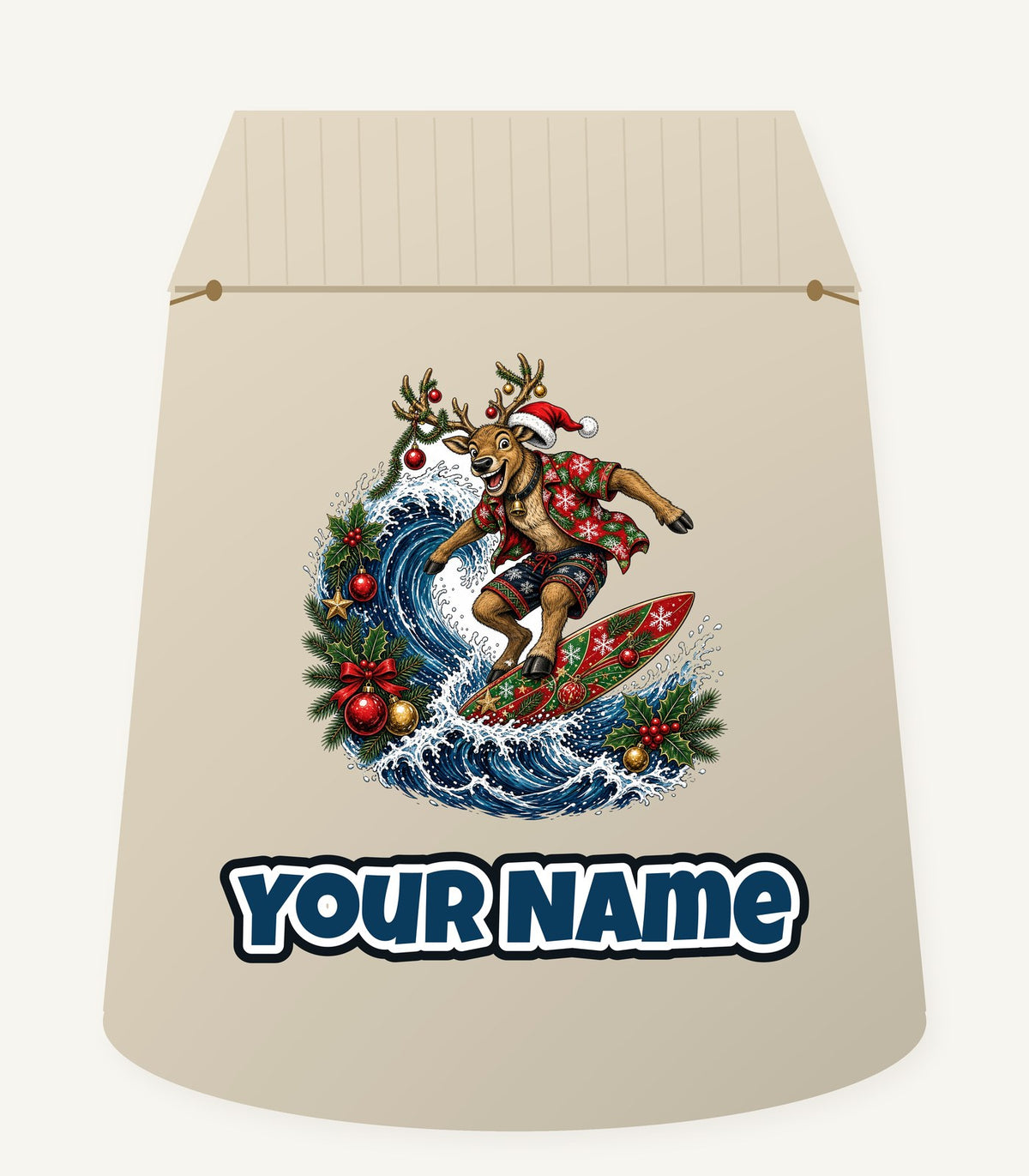 Reindeer on a Longboard Personalised Santa Sack