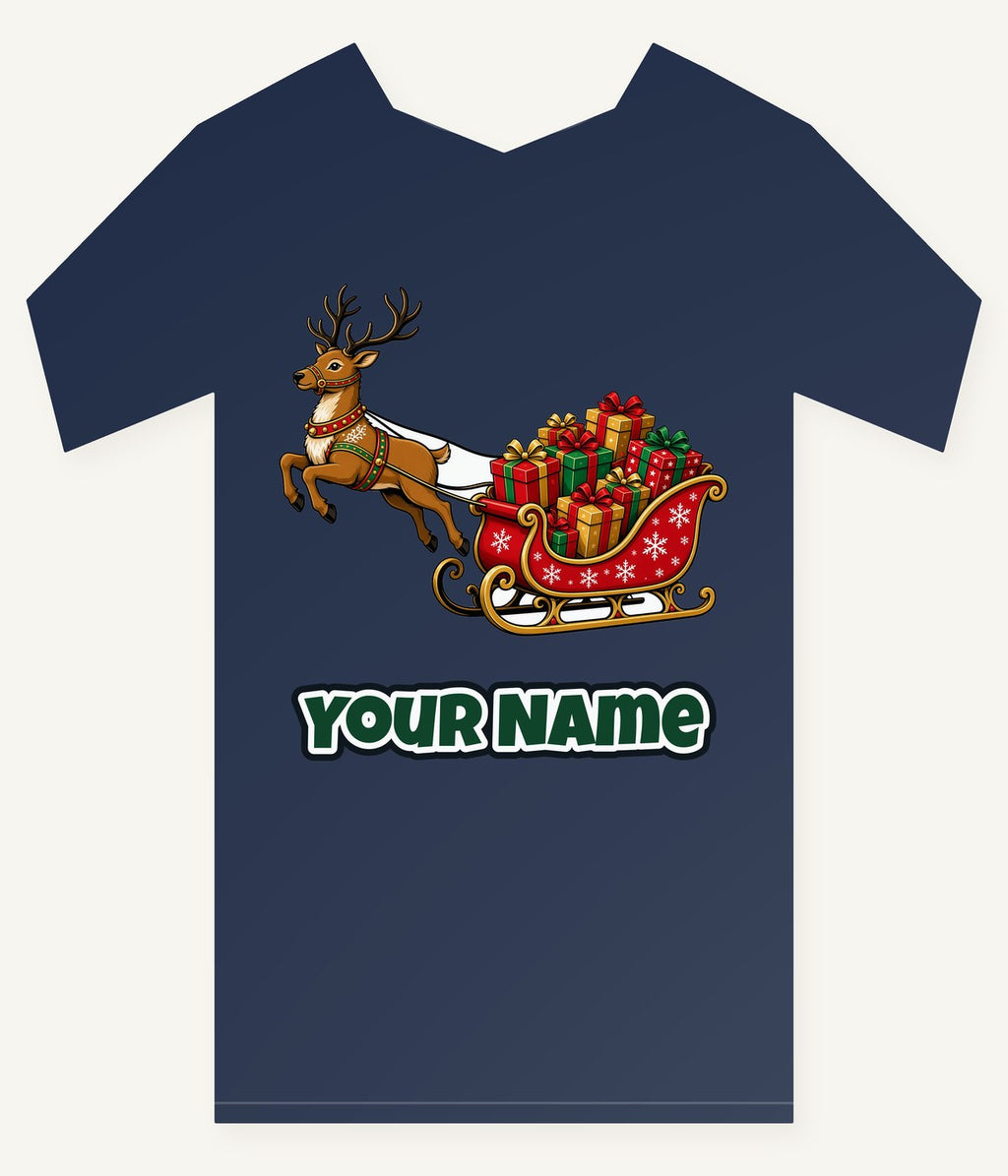 Reindeer Pulling Gift Sleigh Personalised Kids Tee and Baby Bodysuit
