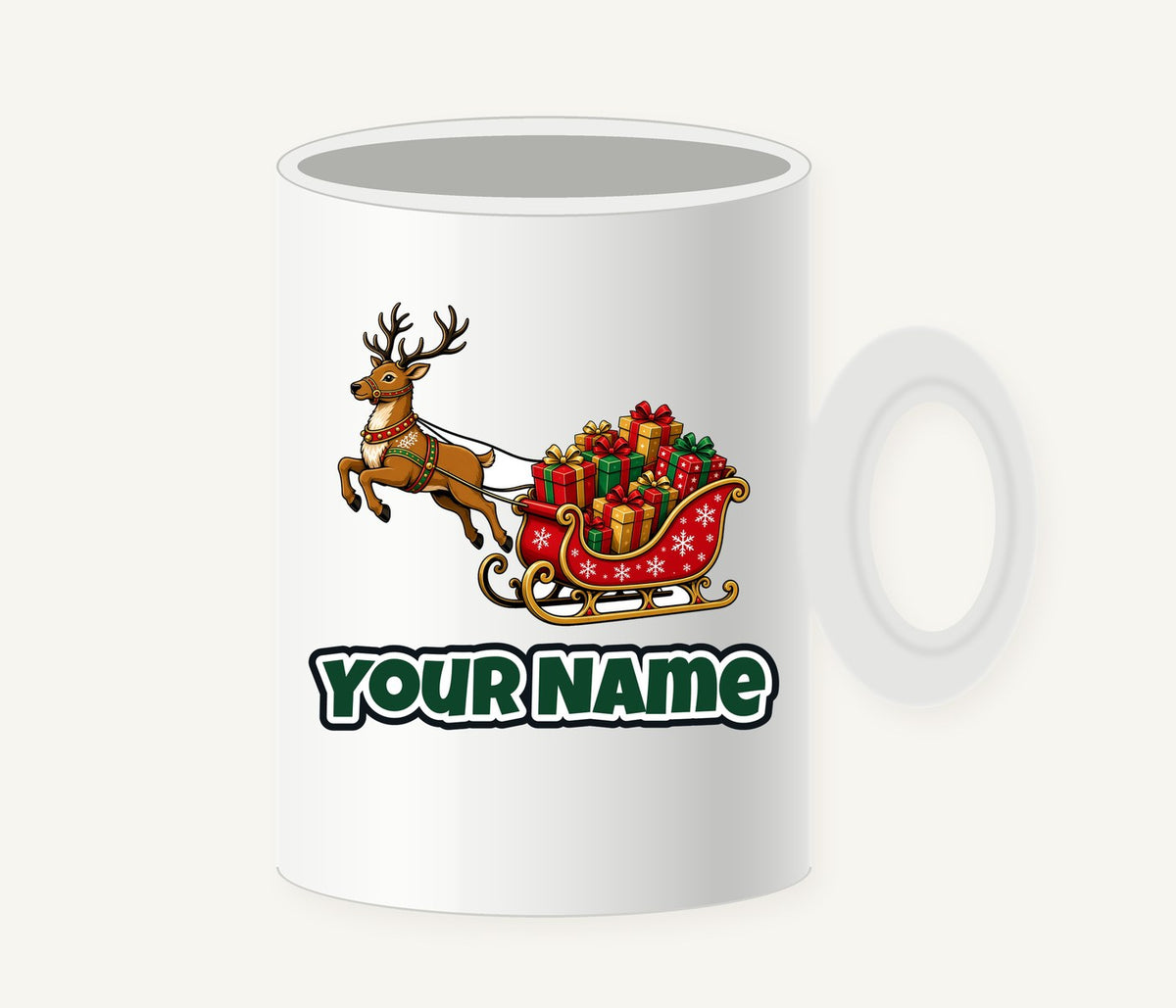 Reindeer Pulling Gift Sleigh Personalised Christmas Mug