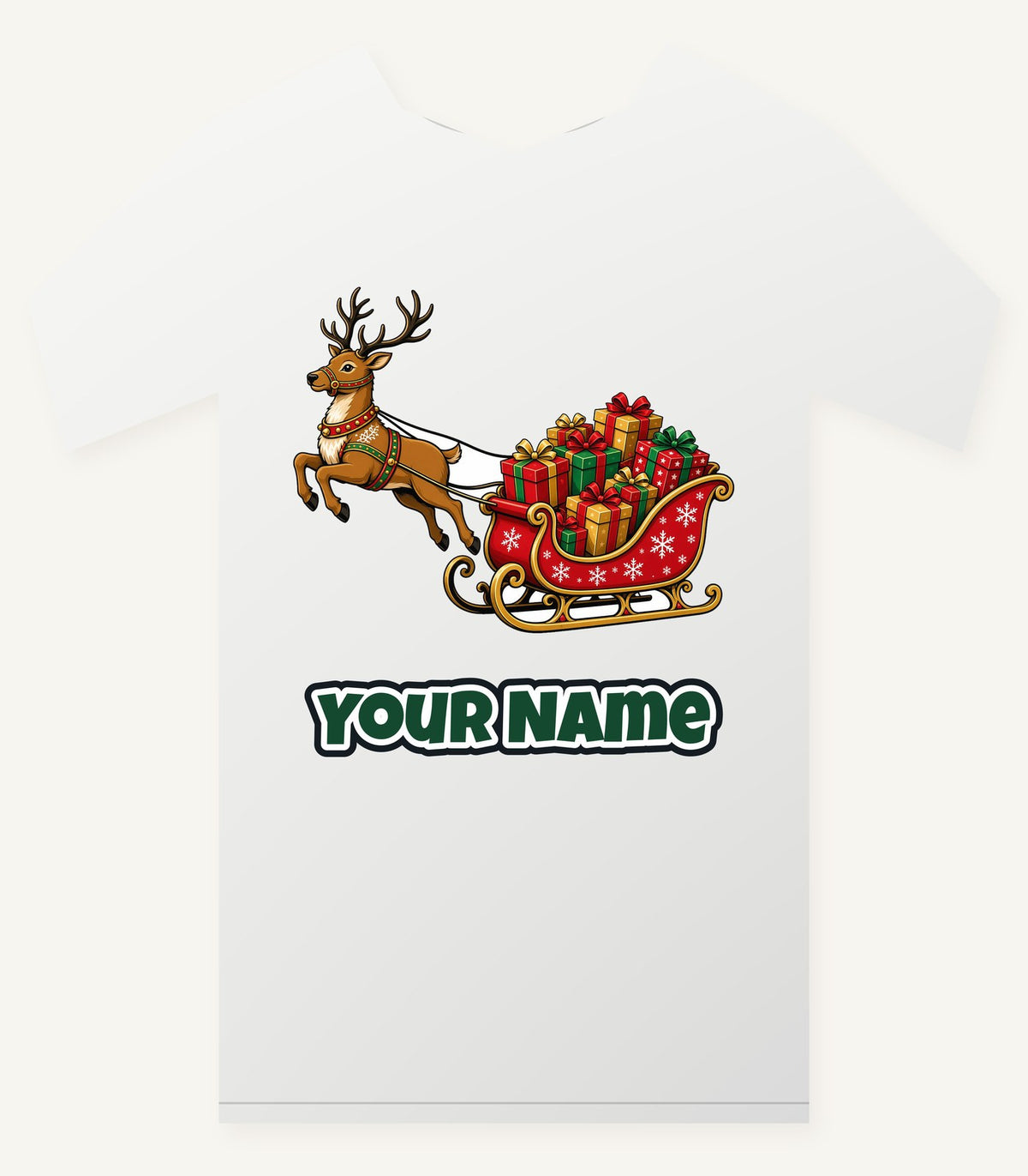 Reindeer Pulling Gift Sleigh Personalised Christmas T-Shirt and Hoodie