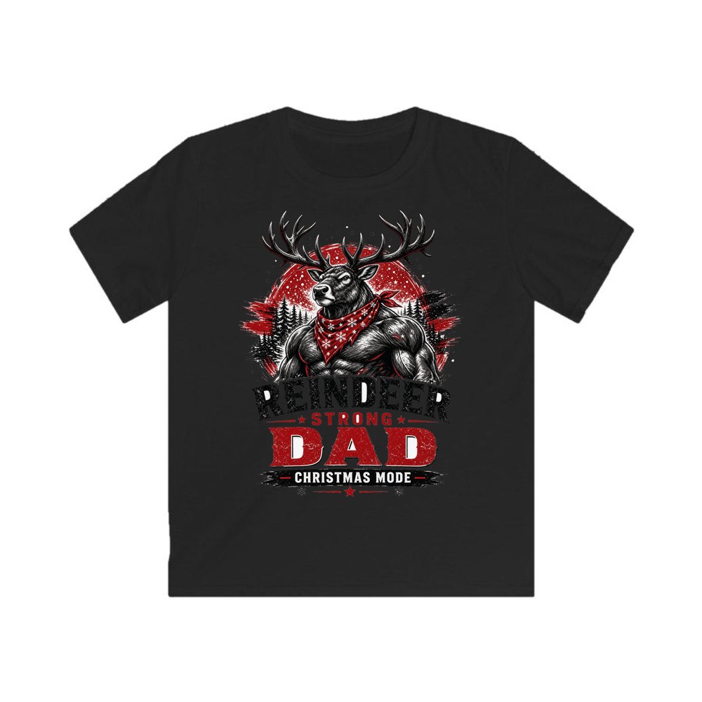 Reindeer Strong Dad personalised kids Christmas tee in black