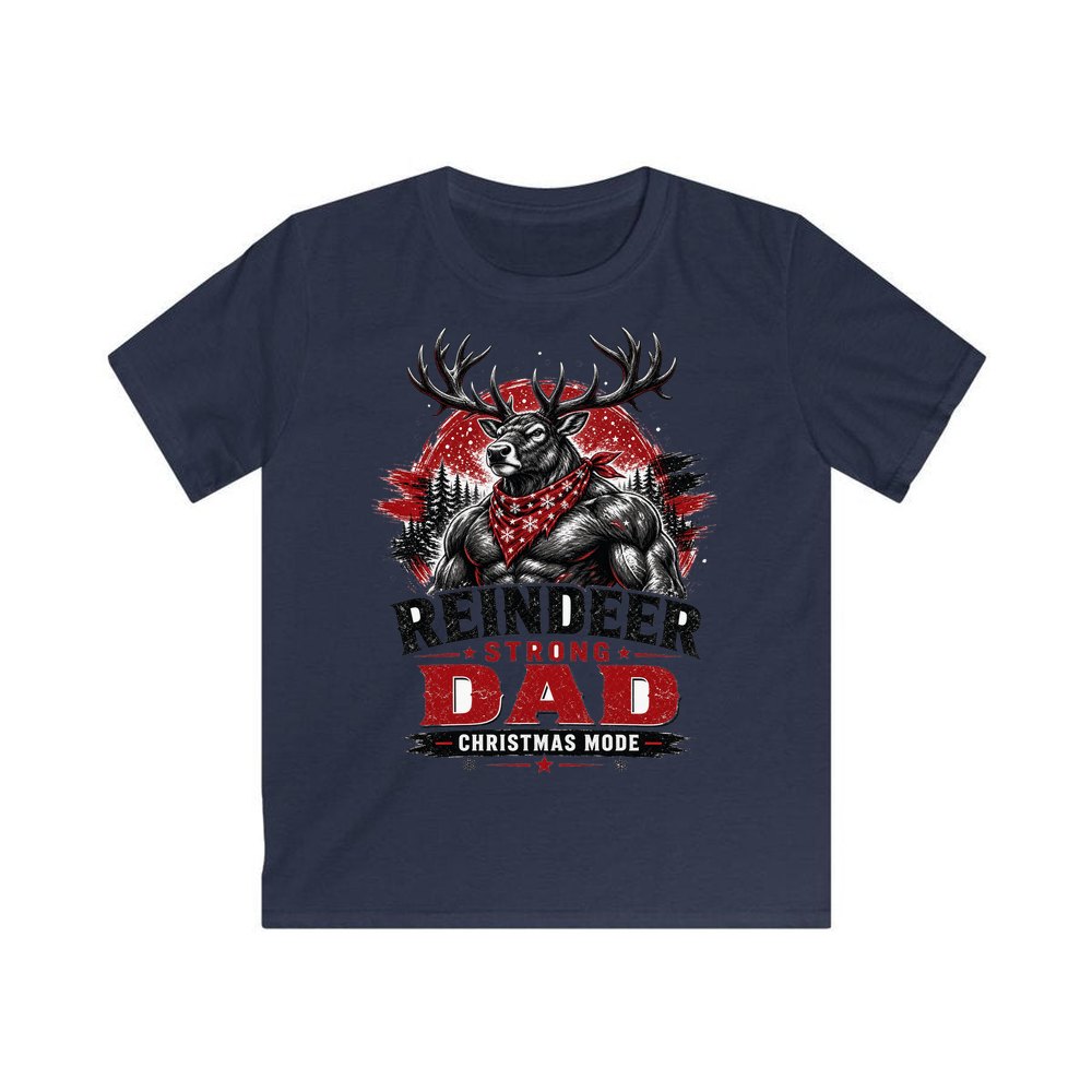 Reindeer Strong Dad personalised kids Christmas tee in navy