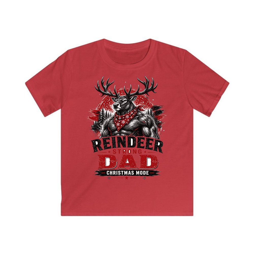 Reindeer Strong Dad personalised kids Christmas tee in red