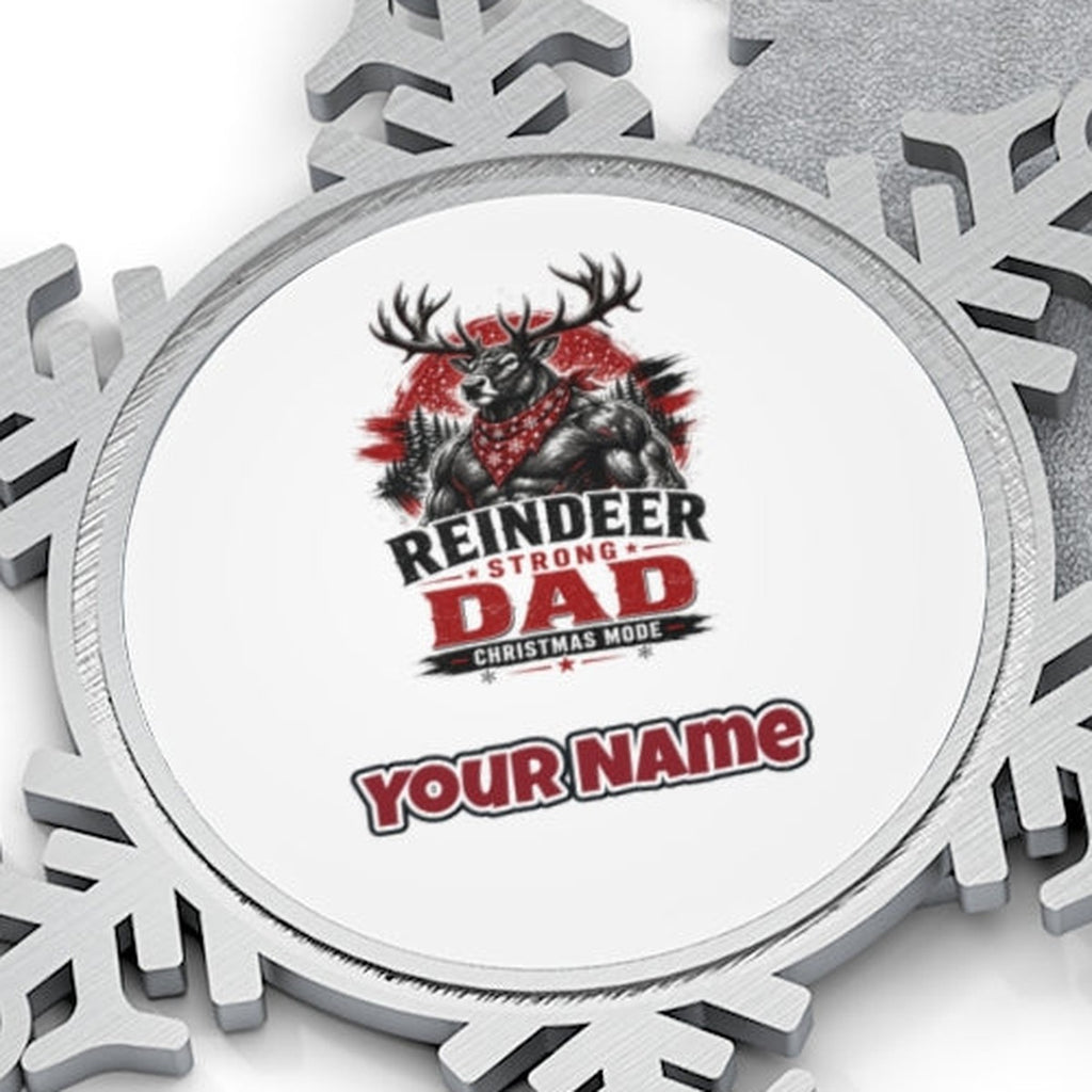 Reindeer Strong Dad Personalised Pewter Christmas Ornament