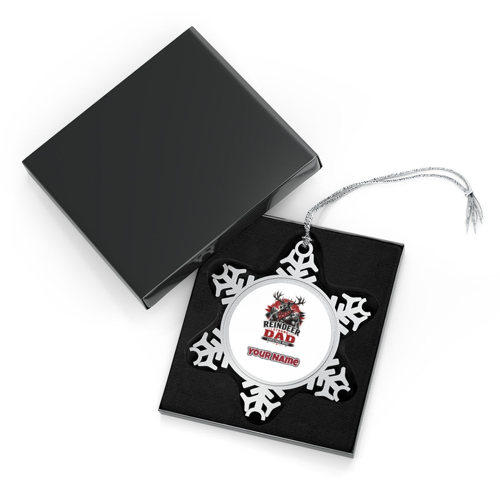 Reindeer Strong Dad Personalised Pewter Christmas Ornament
