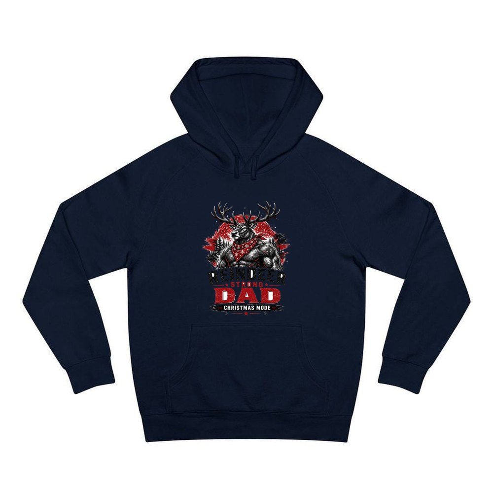 Reindeer Strong Dad personalised Christmas hoodie in navy