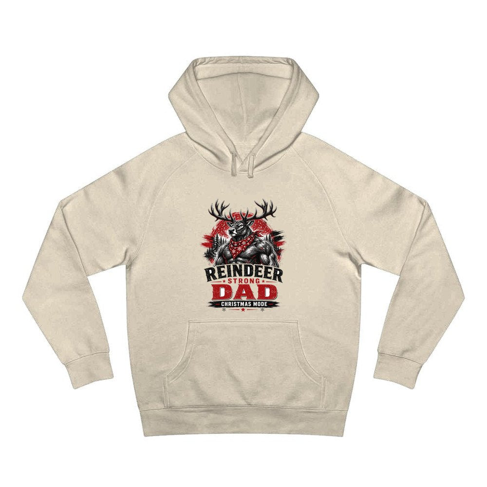 Reindeer Strong Dad personalised Christmas hoodie in sand