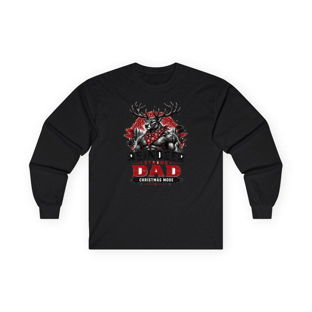 Reindeer Strong Dad personalised long sleeve Christmas T-shirt in black