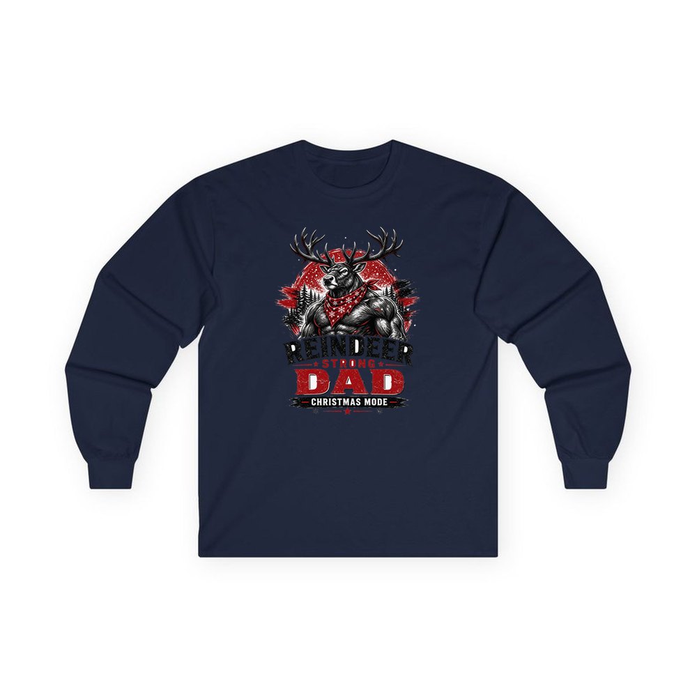 Reindeer Strong Dad personalised long sleeve Christmas T-shirt in navy