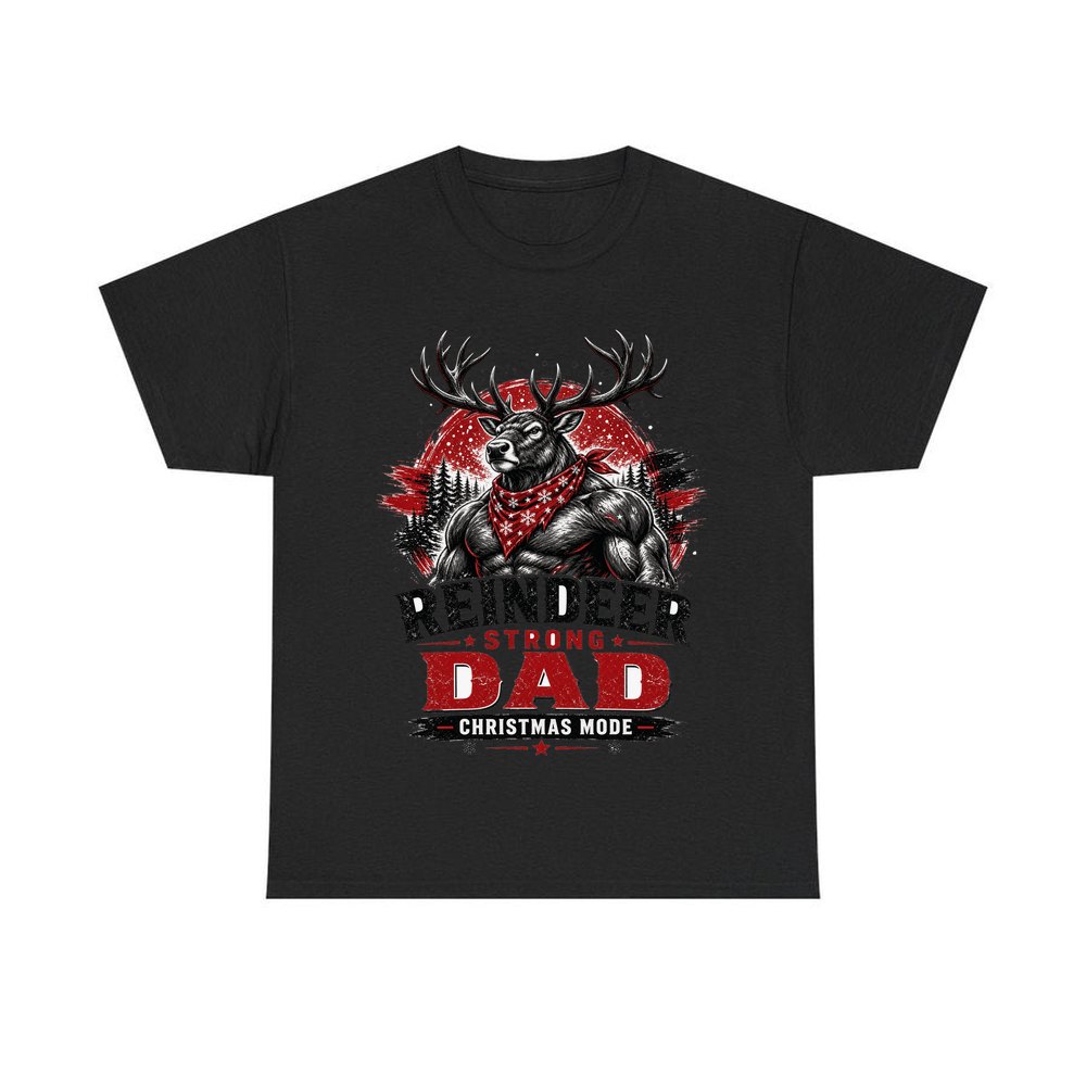 Reindeer Strong Dad personalised Christmas T-shirt in black