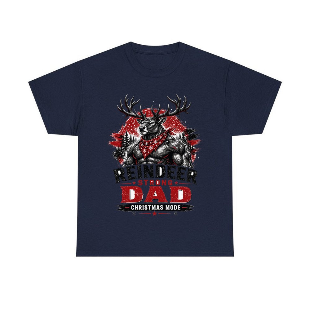 Reindeer Strong Dad personalised Christmas T-shirt in navy