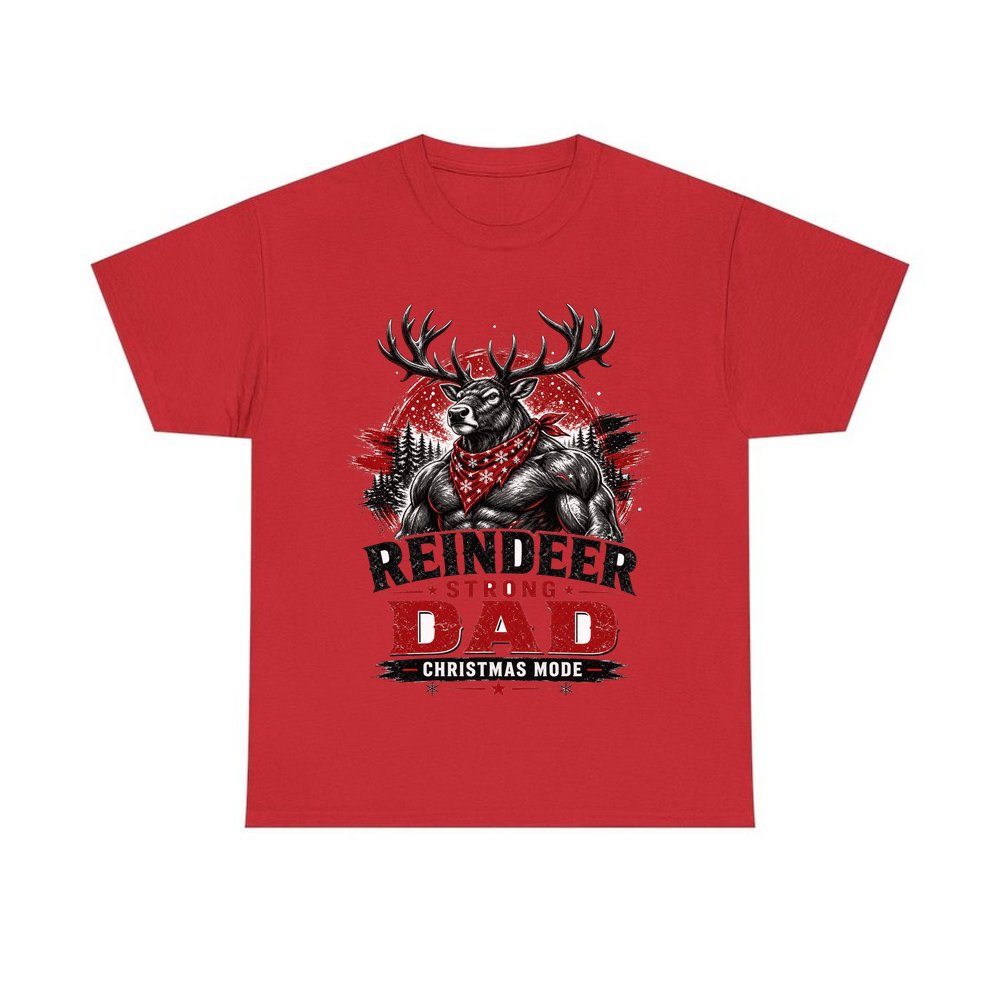 Reindeer Strong Dad personalised Christmas T-shirt in red