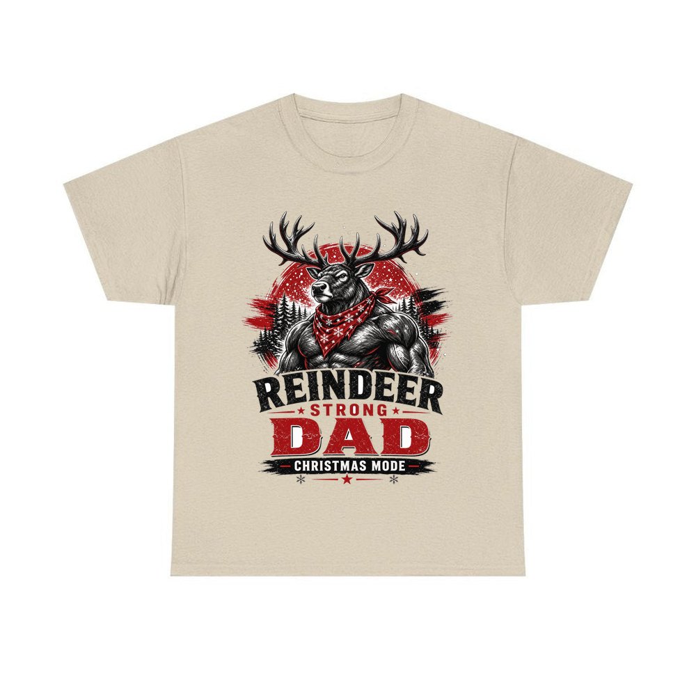 Reindeer Strong Dad personalised Christmas T-shirt in sand