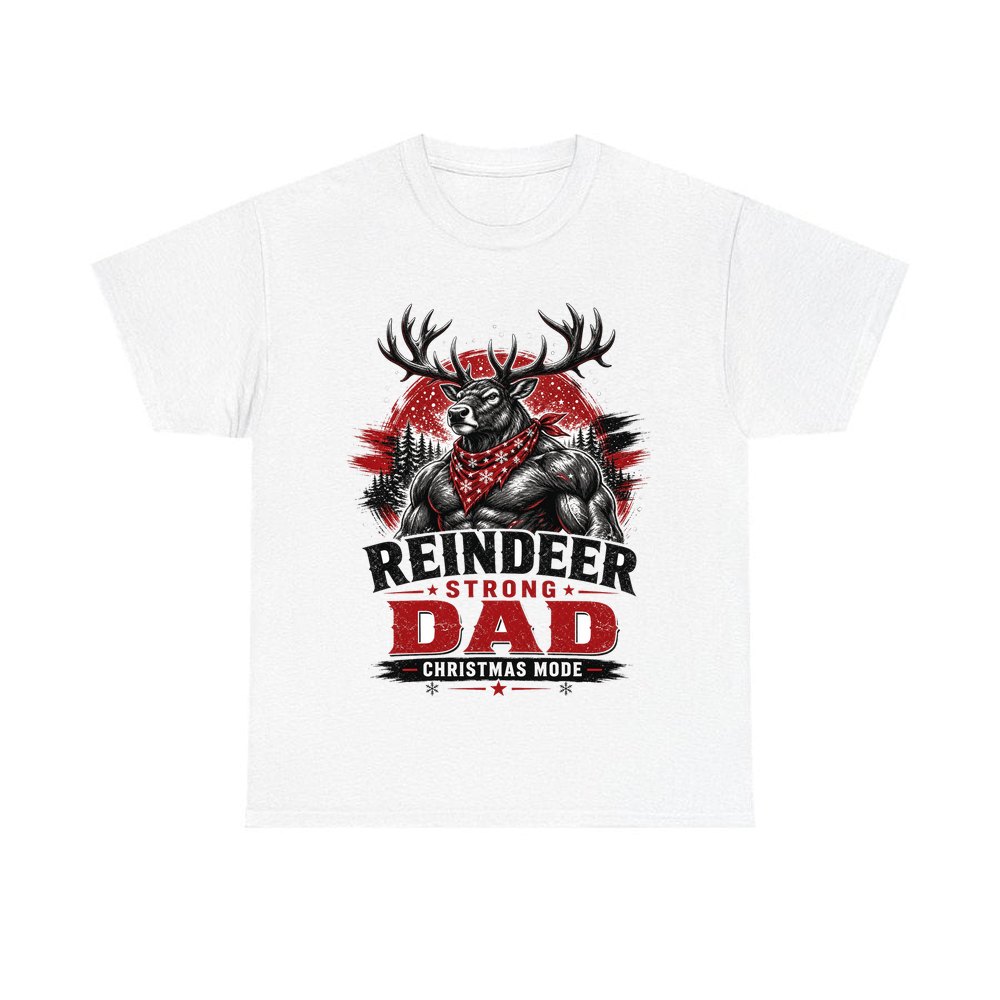Reindeer Strong Dad personalised Christmas T-shirt in white