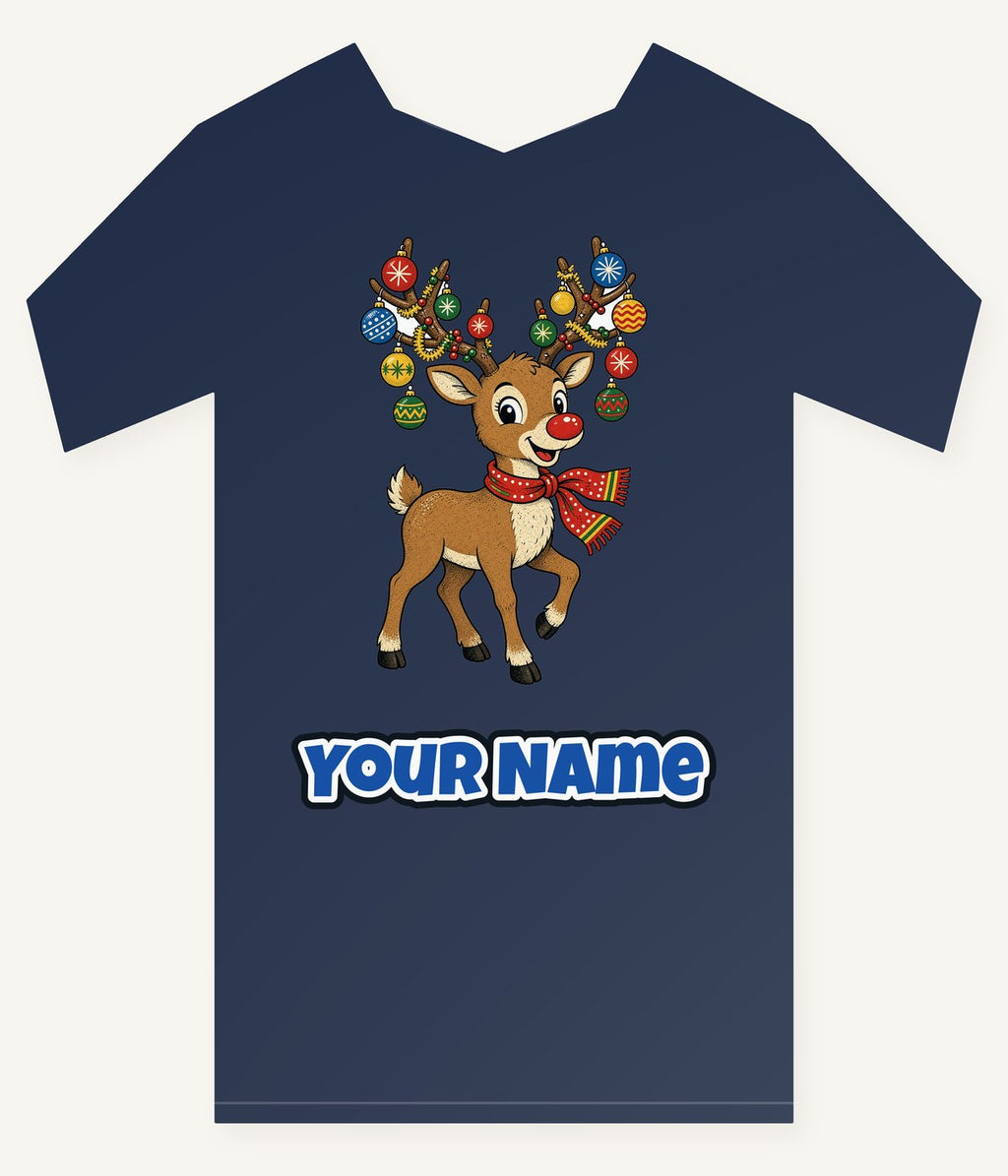 Reindeer With Bauble Antlers Personalised Kids and Baby Christmas Tee