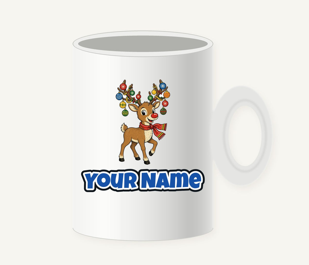 Reindeer With Bauble Antlers Personalised Christmas Mug