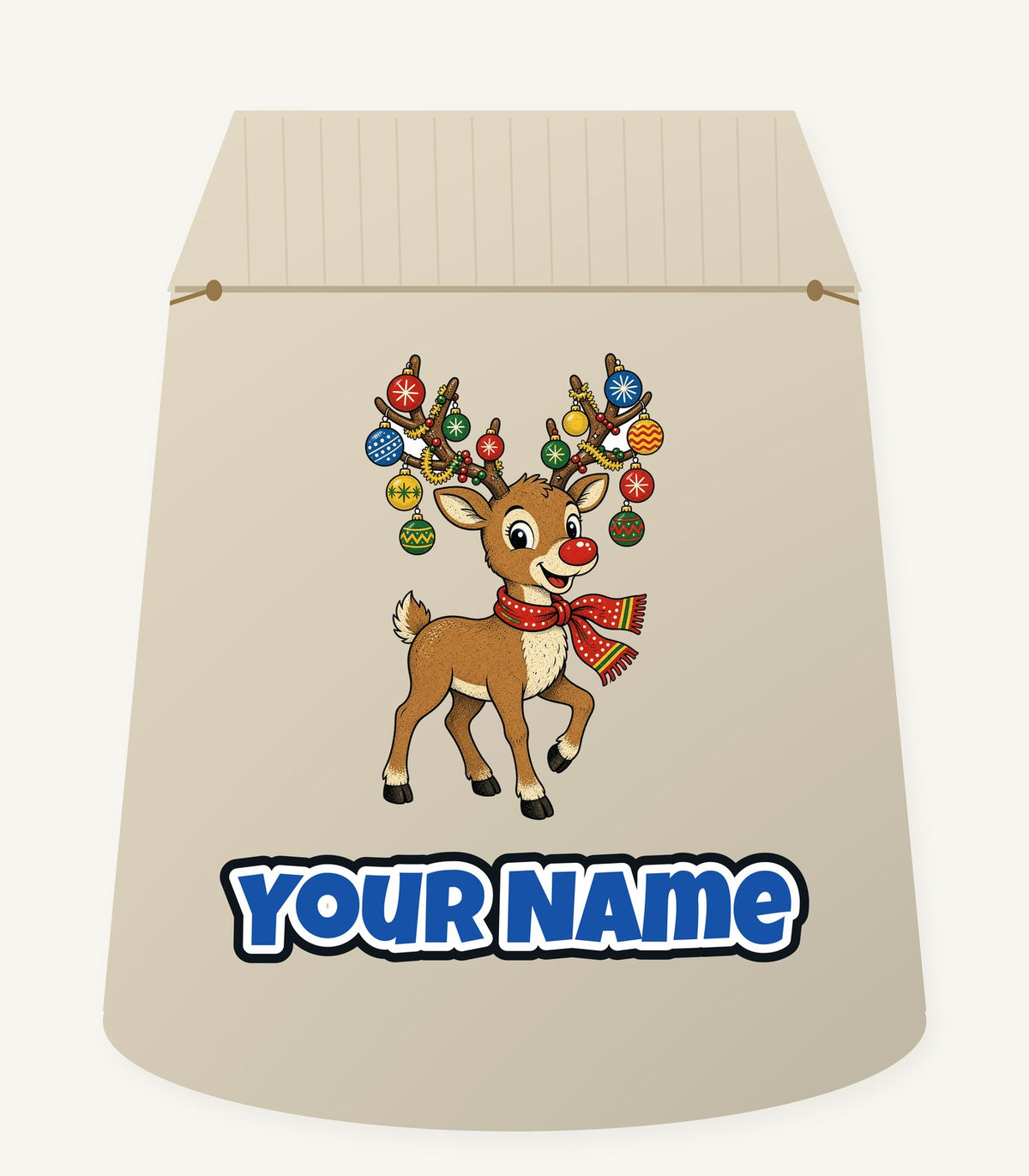 Reindeer With Bauble Antlers Personalised Santa Sack