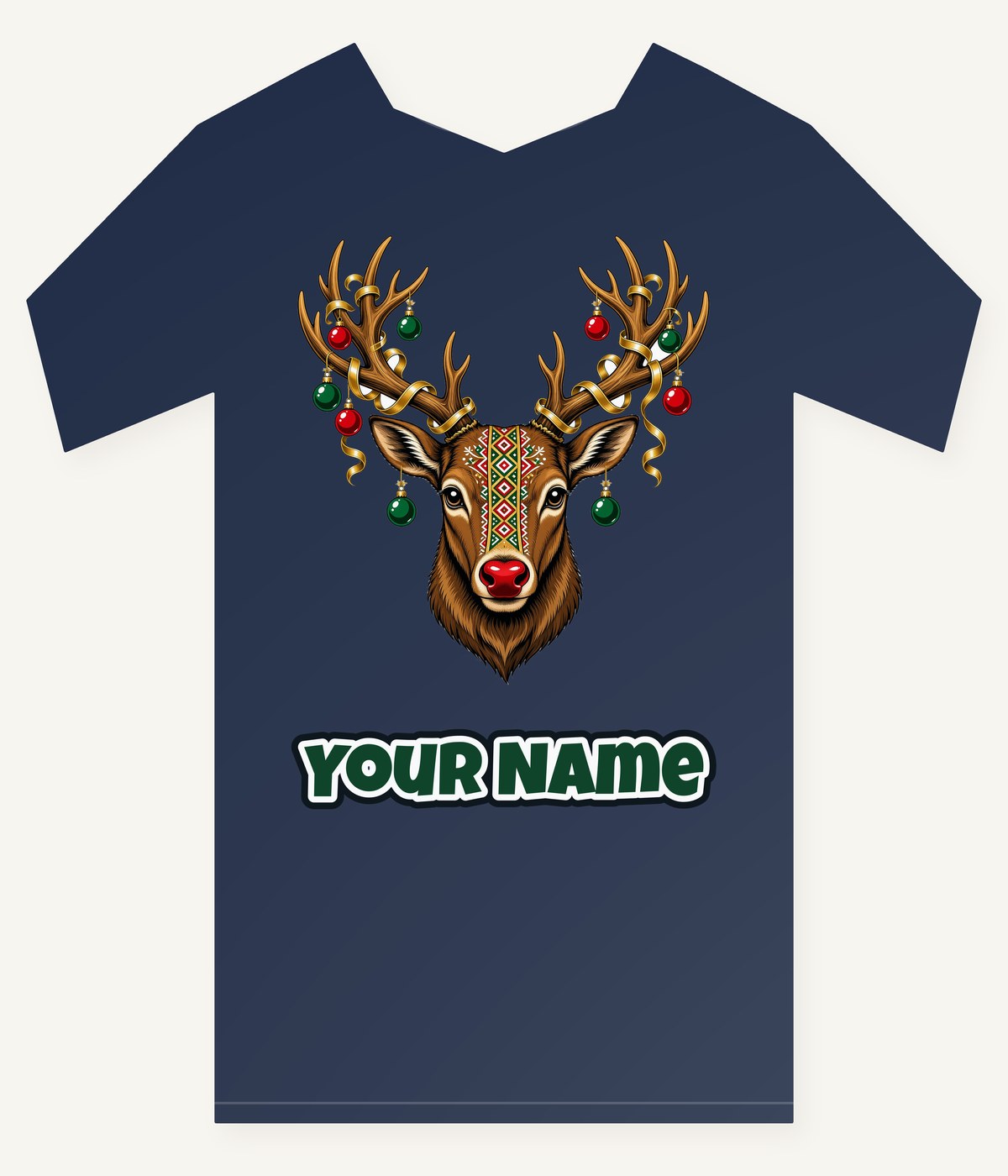 Reindeer with Decorated Antlers Personalised Kids Tee and Baby Bodysuit