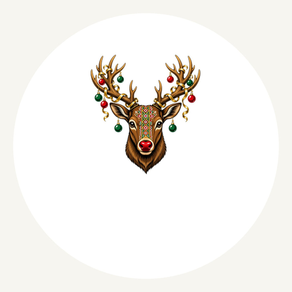 Reindeer with Decorated Antlers Personalised Pewter Christmas Ornament