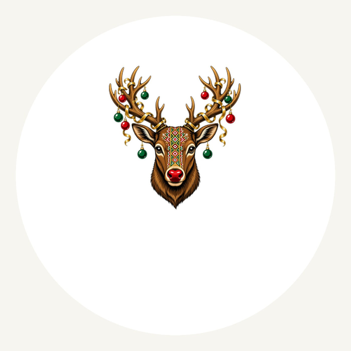 Reindeer with Decorated Antlers Personalised Pewter Christmas Ornament