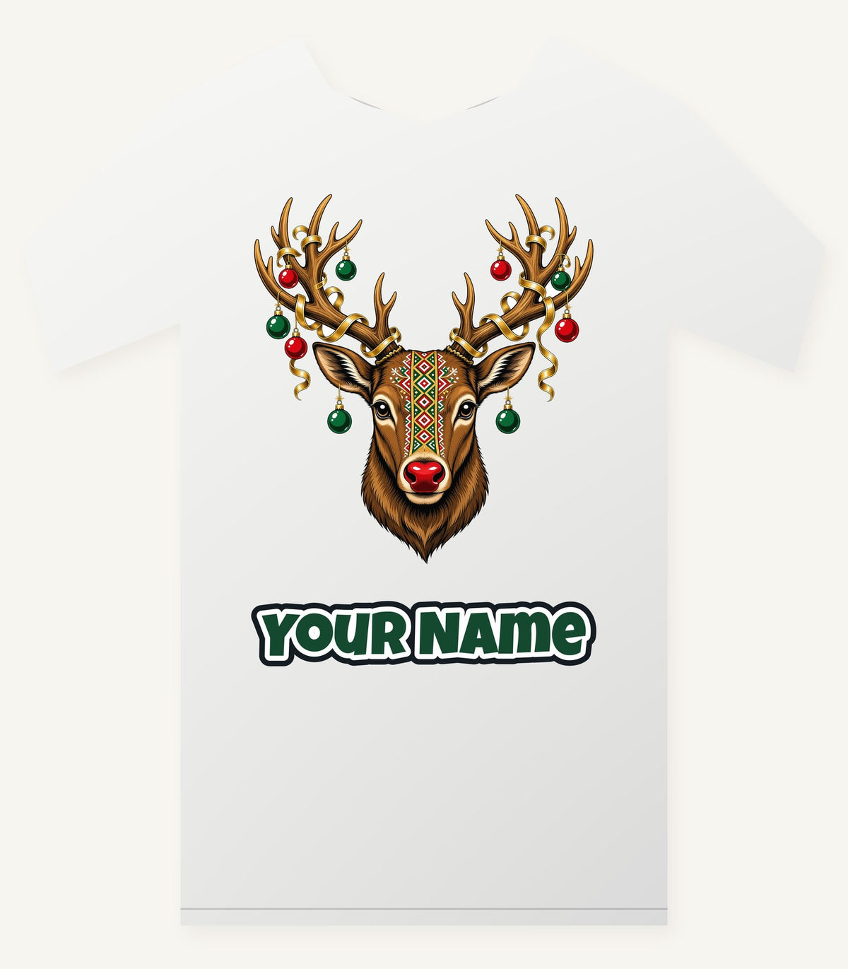 Reindeer with Decorated Antlers Personalised Christmas T-Shirt and Hoodie