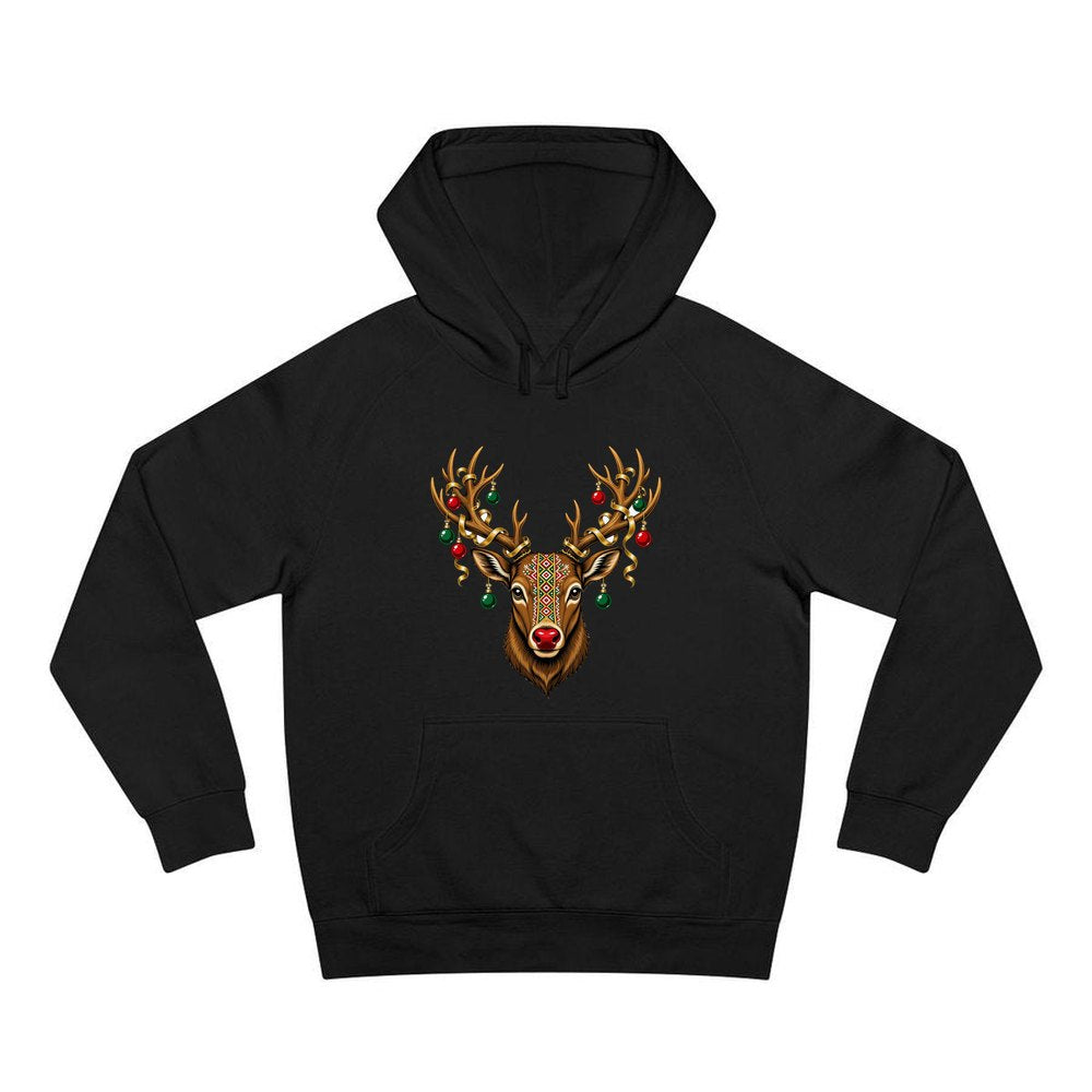 Reindeer with Decorated Antlers personalised Christmas hoodie in black