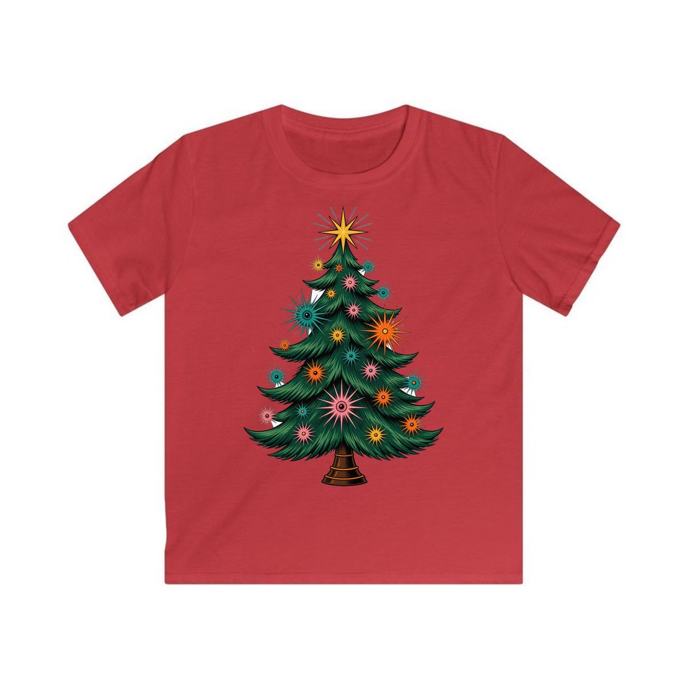 Retro Atomic Christmas Tree personalised kids Christmas tee in red