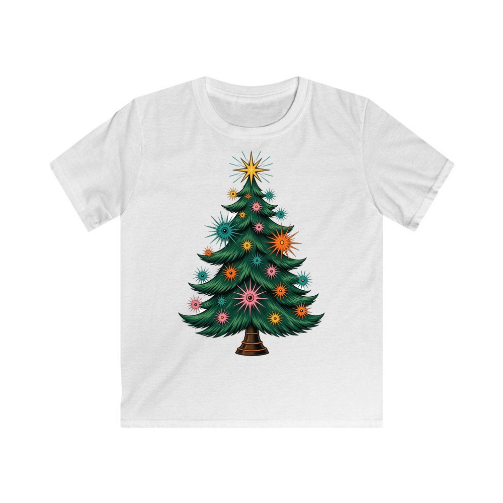 Retro Atomic Christmas Tree personalised kids Christmas tee in white