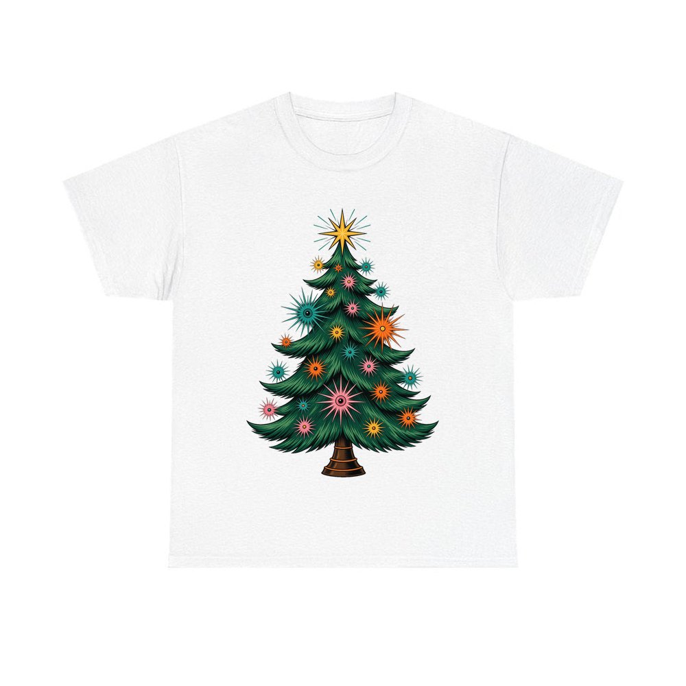 Retro Atomic Christmas Tree personalised Christmas T-shirt in white