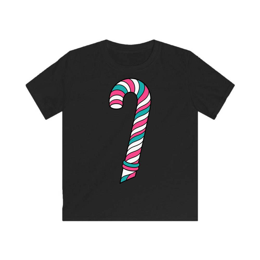 Retro Candy Cane personalised kids Christmas tee in black