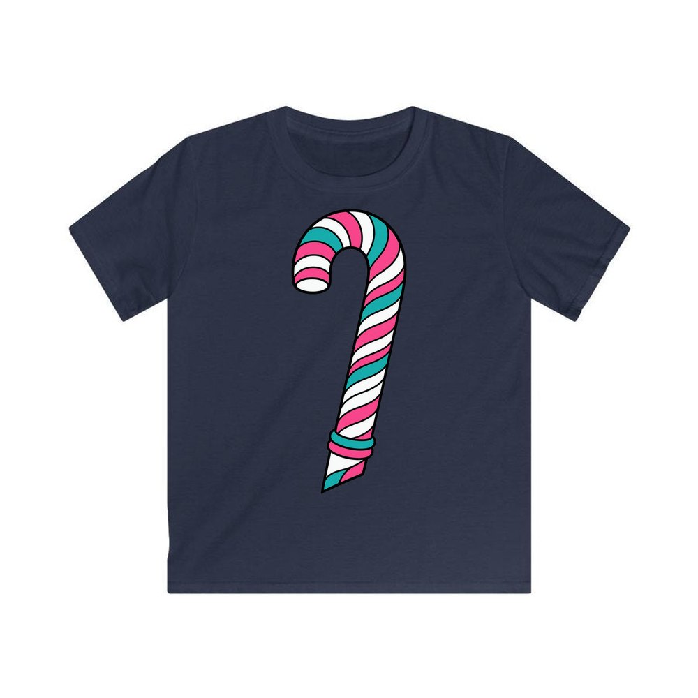 Retro Candy Cane personalised kids Christmas tee in navy