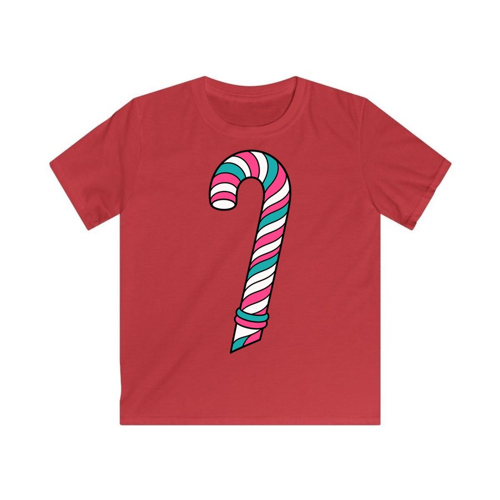 Retro Candy Cane personalised kids Christmas tee in red