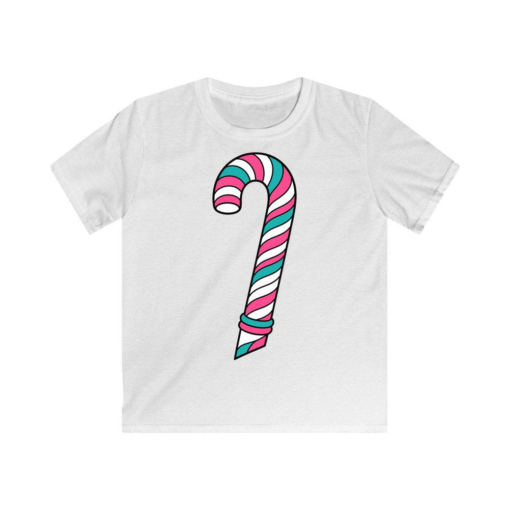 Retro Candy Cane personalised kids Christmas tee in white