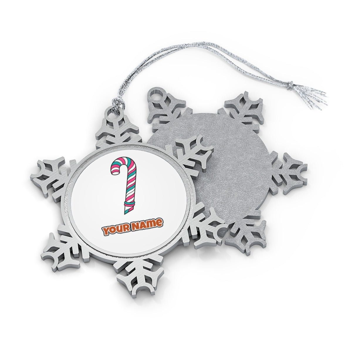 Retro Candy Cane Personalised Pewter Christmas Ornament