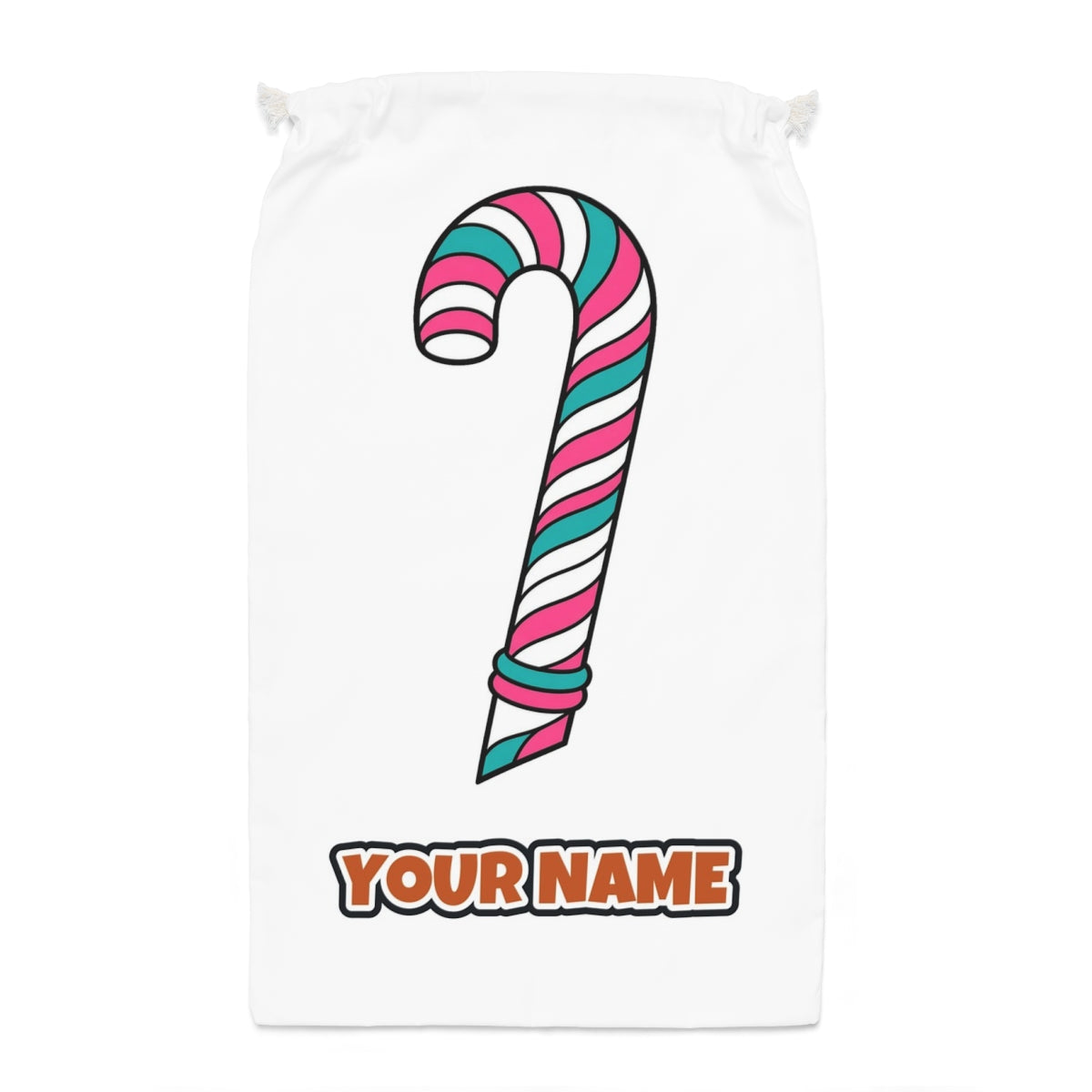 Retro Candy Cane Santa sack laid flat, showing the full print