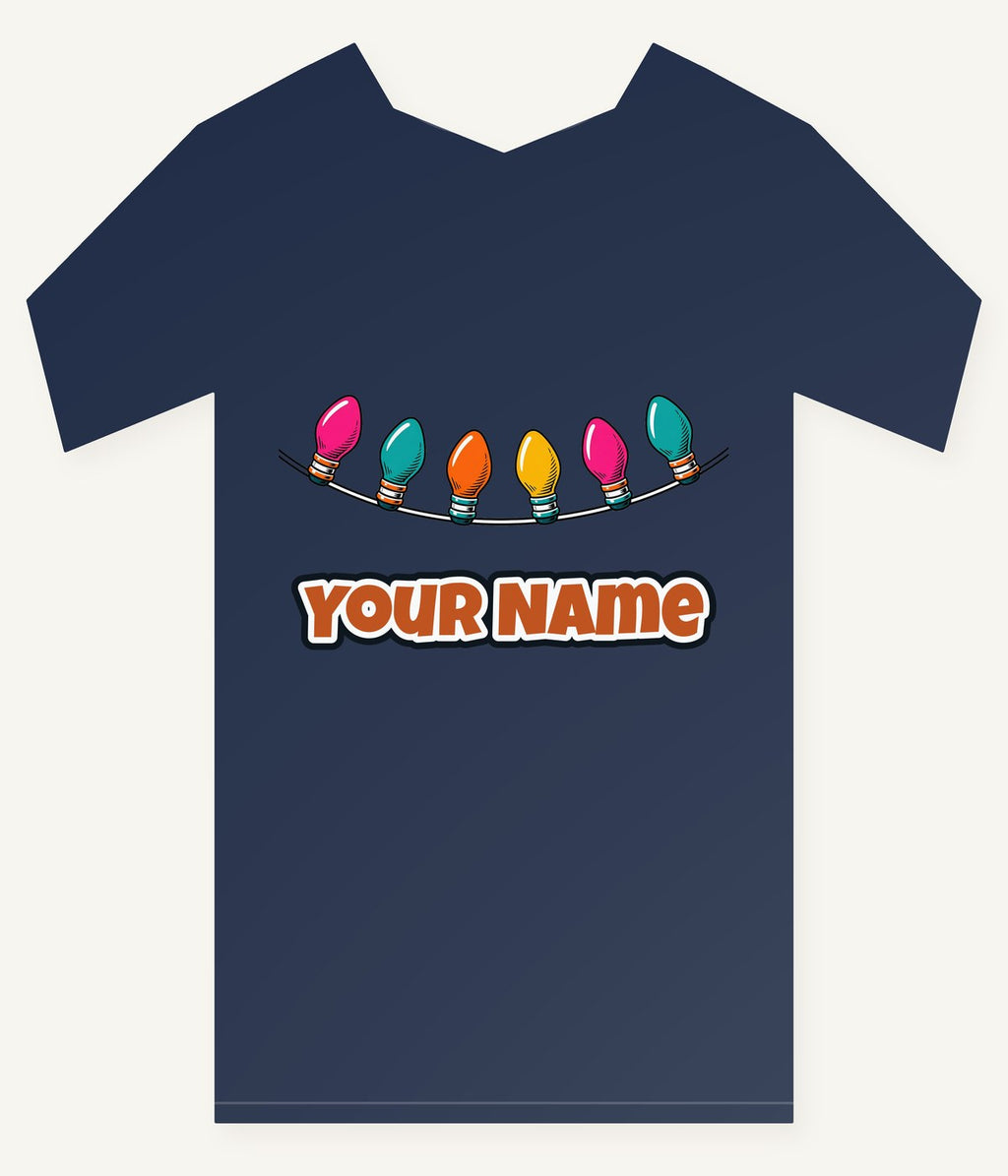 Retro Christmas Light Bulbs Personalised Kids Tee and Baby Bodysuit